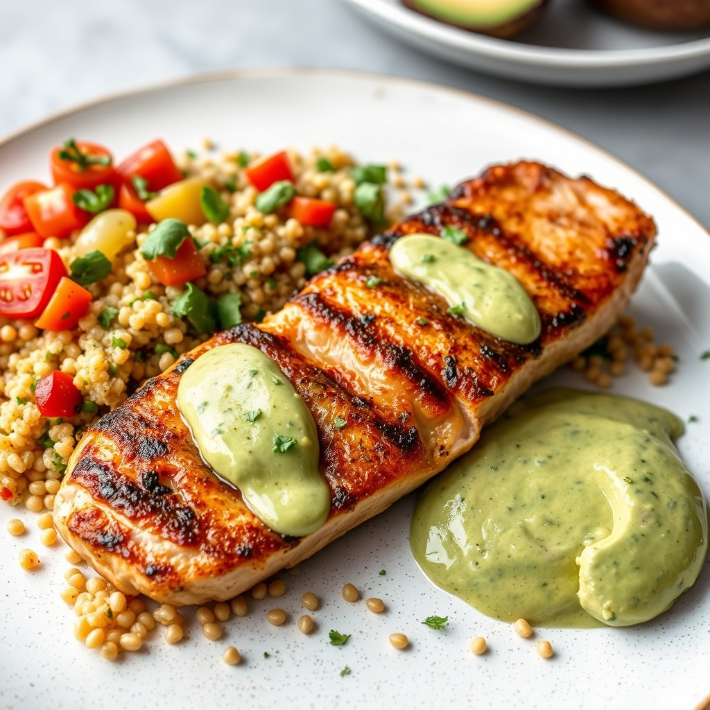 media-1-21 Lachsfilet mit Quinoa-Salat und Avocado-Dressing