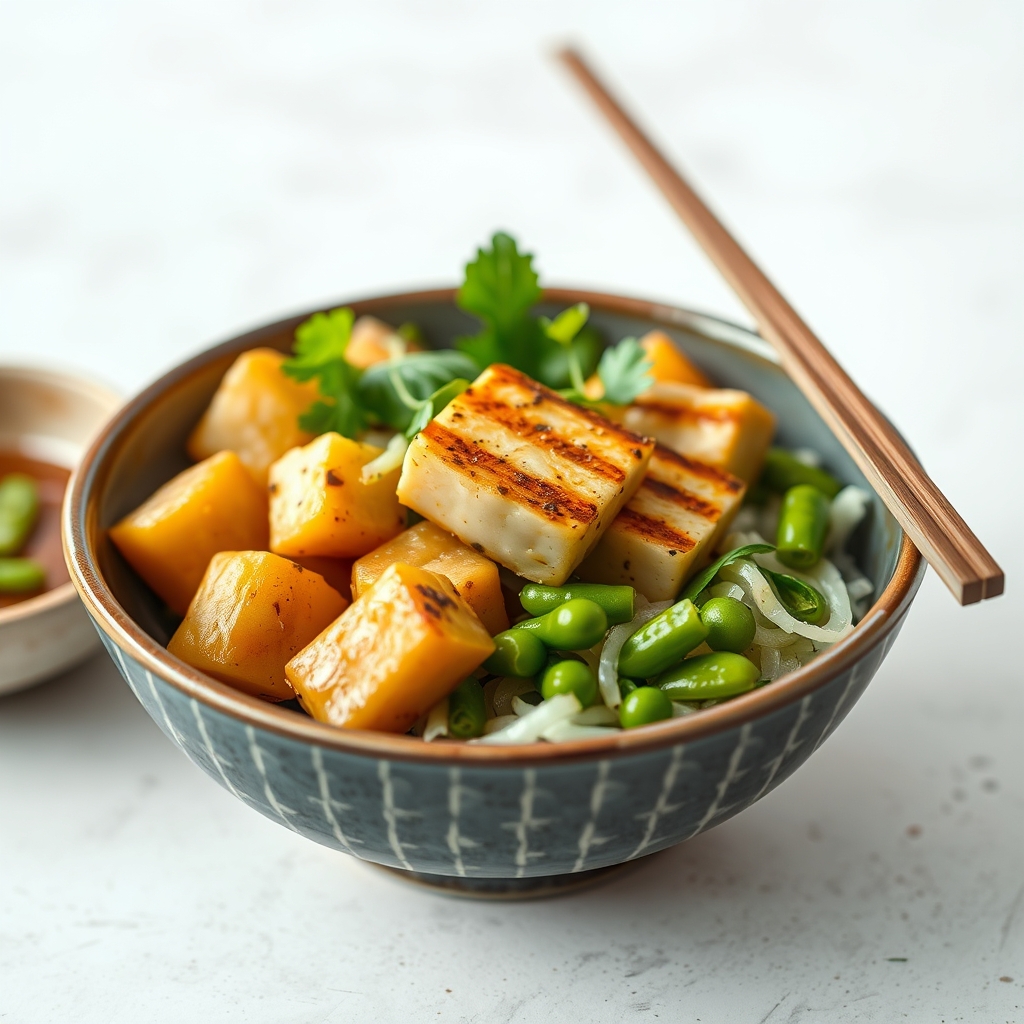 media-1-213 Japanische Superfood-Bowl mit Miso-Kokos-Karotten und gegrilltem Edamame-Tofu