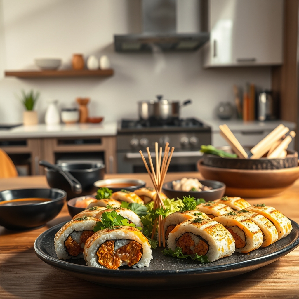 media-1-359 Japanische Power-Abendessen Vegan Sushi mit fermentiertem Miso-Dip und gegrillter Aubergine