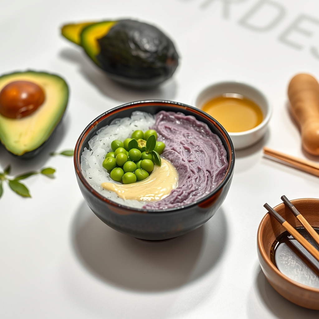 media-1-416 Japanischer Sushi-Bowl mit violettem Reis & Miso-Avocado-Creme