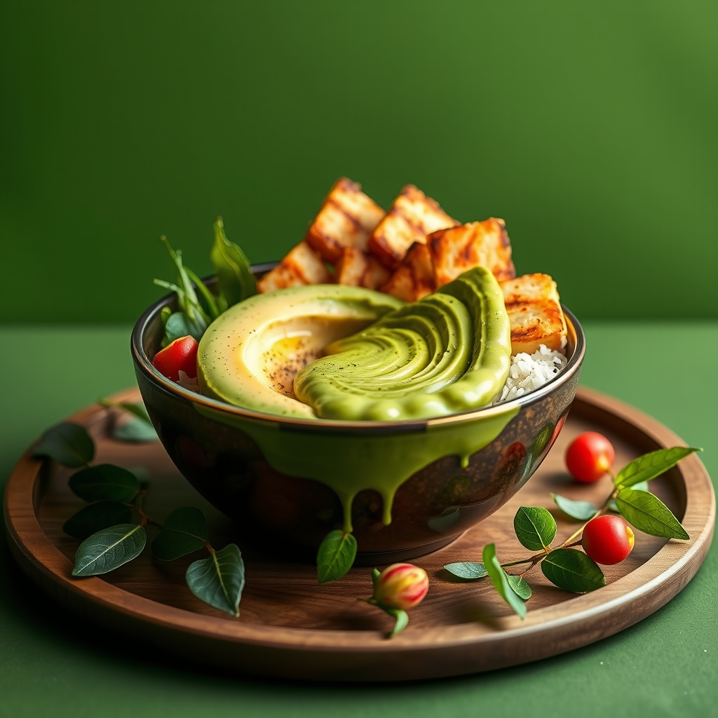 media-1-622 Japanische Superfood-Bowl mit Matcha-Avocado-Dressing und gegrilltem Edamame-Tofu