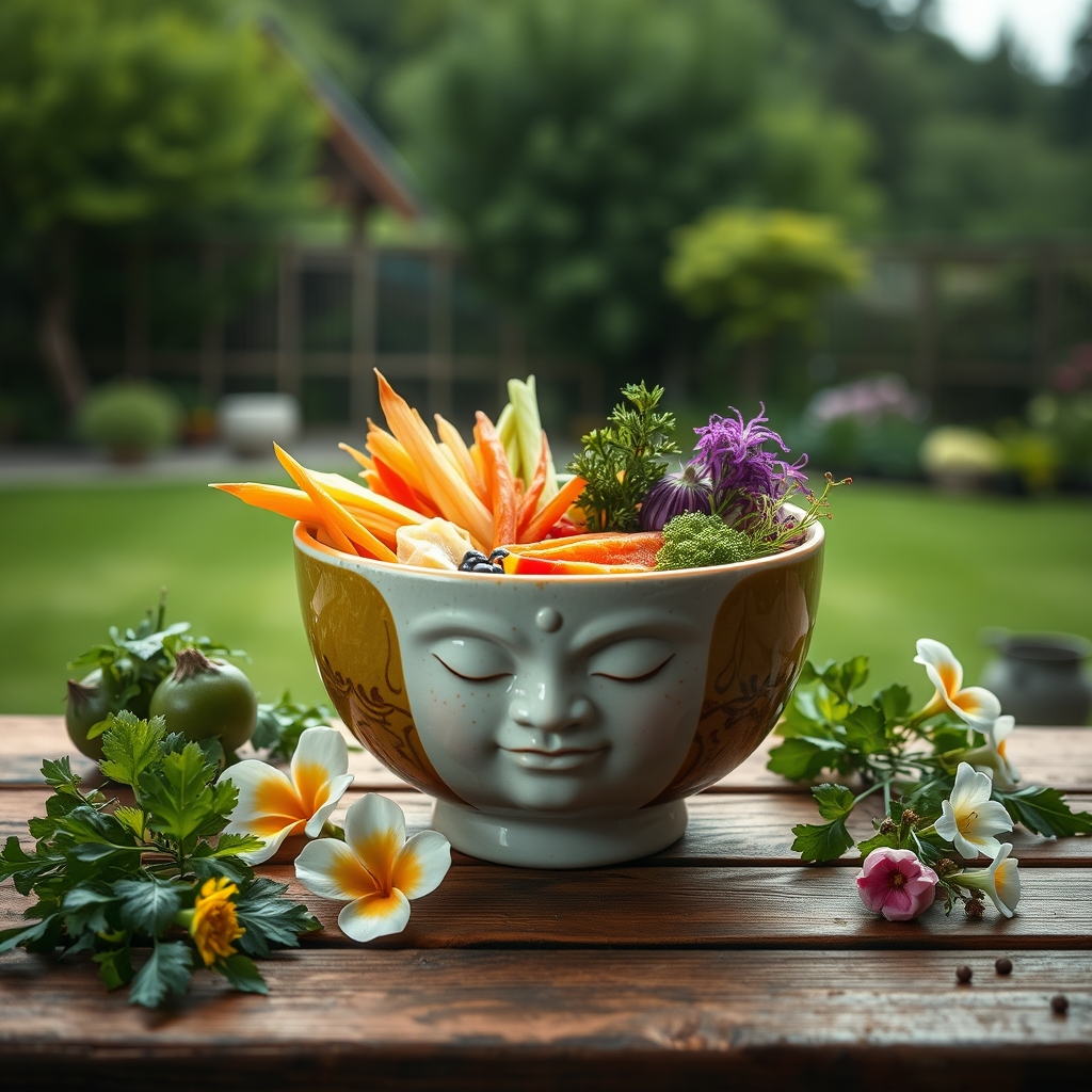 media- Japanische Rainbow-Buddha-Bowl mit Miso-Glaze und fermentierten Tsukemono