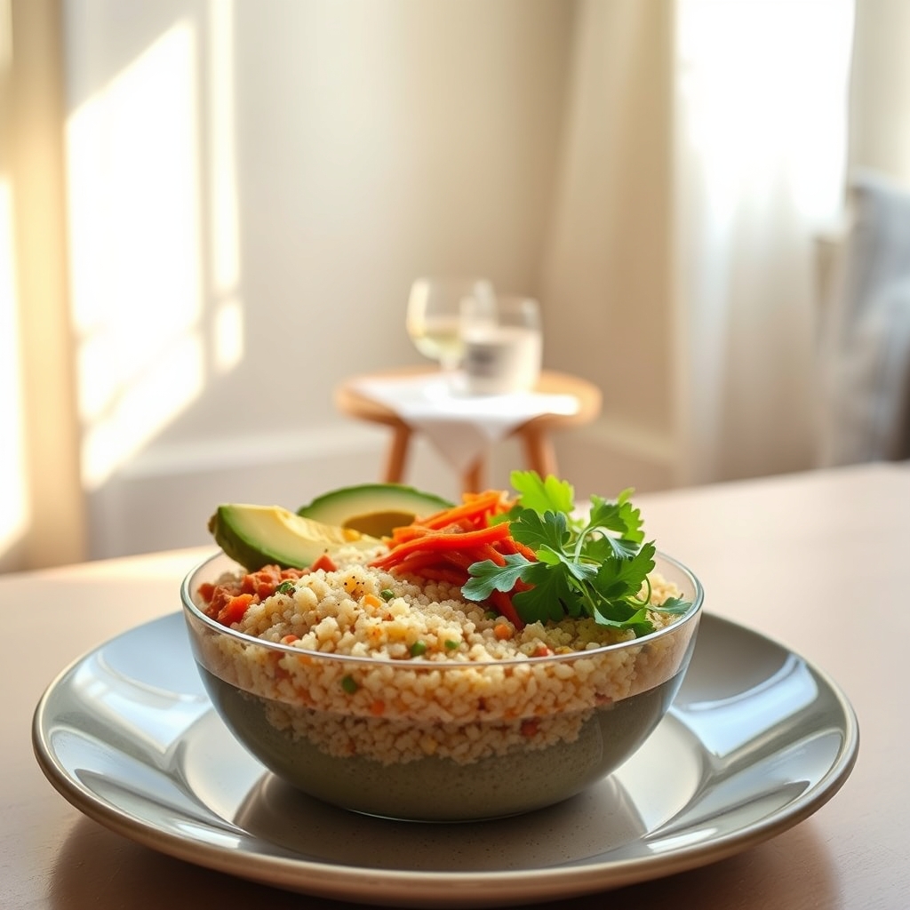 media-1-1017 Koreanisch inspirierte Quinoa Kimchi Bowl mit Sesam Kokos Tahini