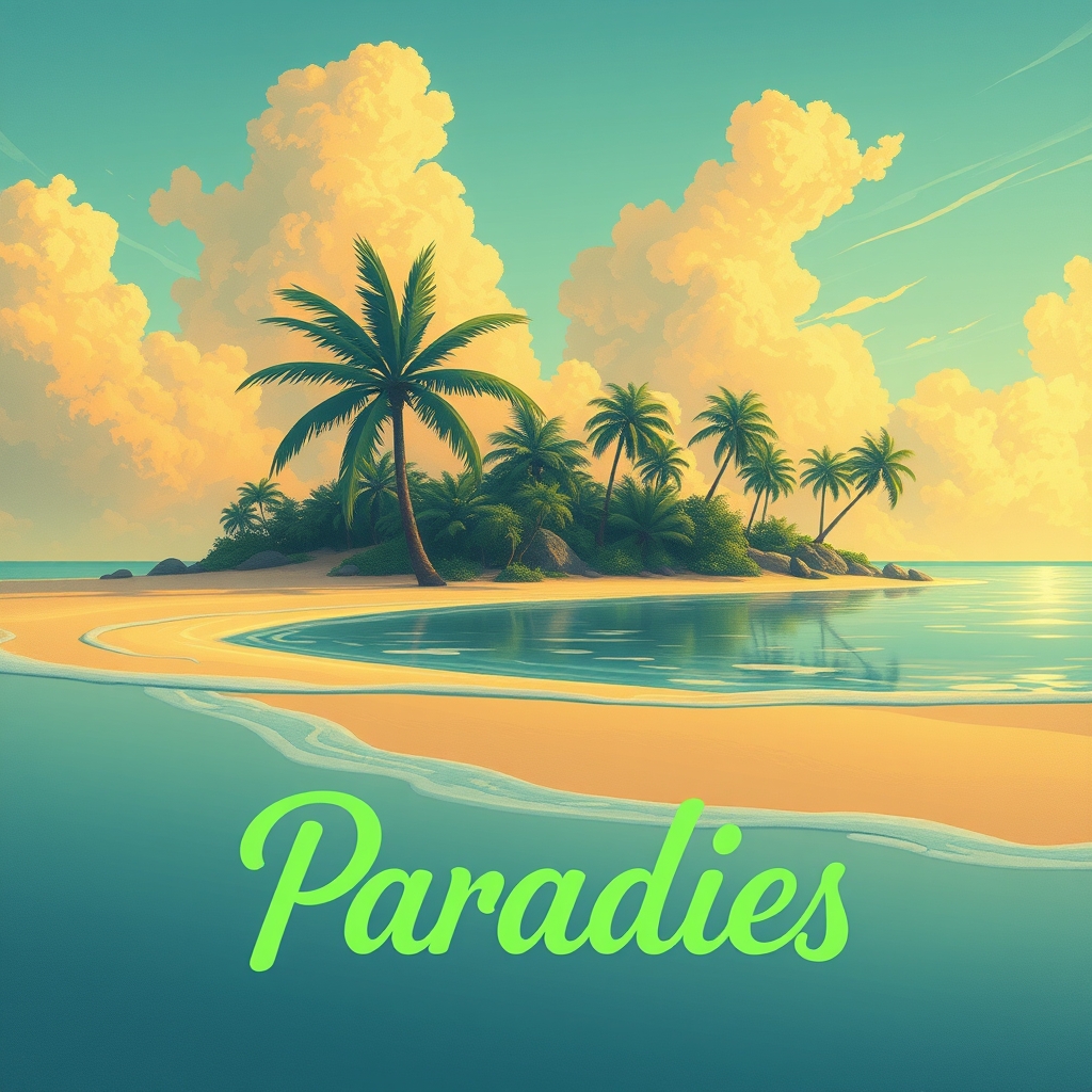 Ein Bild von einer grünen Wiese mit einem blauen Himmel