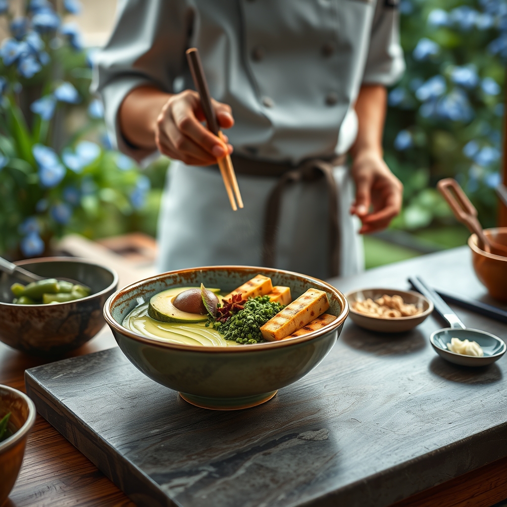 media-1-1824 Japanische Superfood-Bowl mit Matcha-Avocado, gegrilltem Edamame-Tofu und fermentierten Shiso-Kraut
