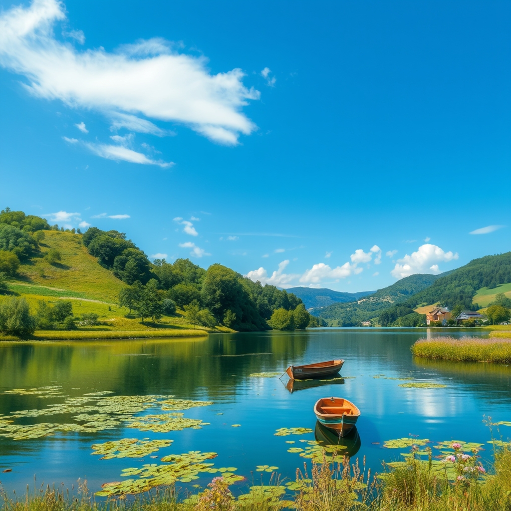 Eine deutsche Landschaft mit Bergen und einem See
