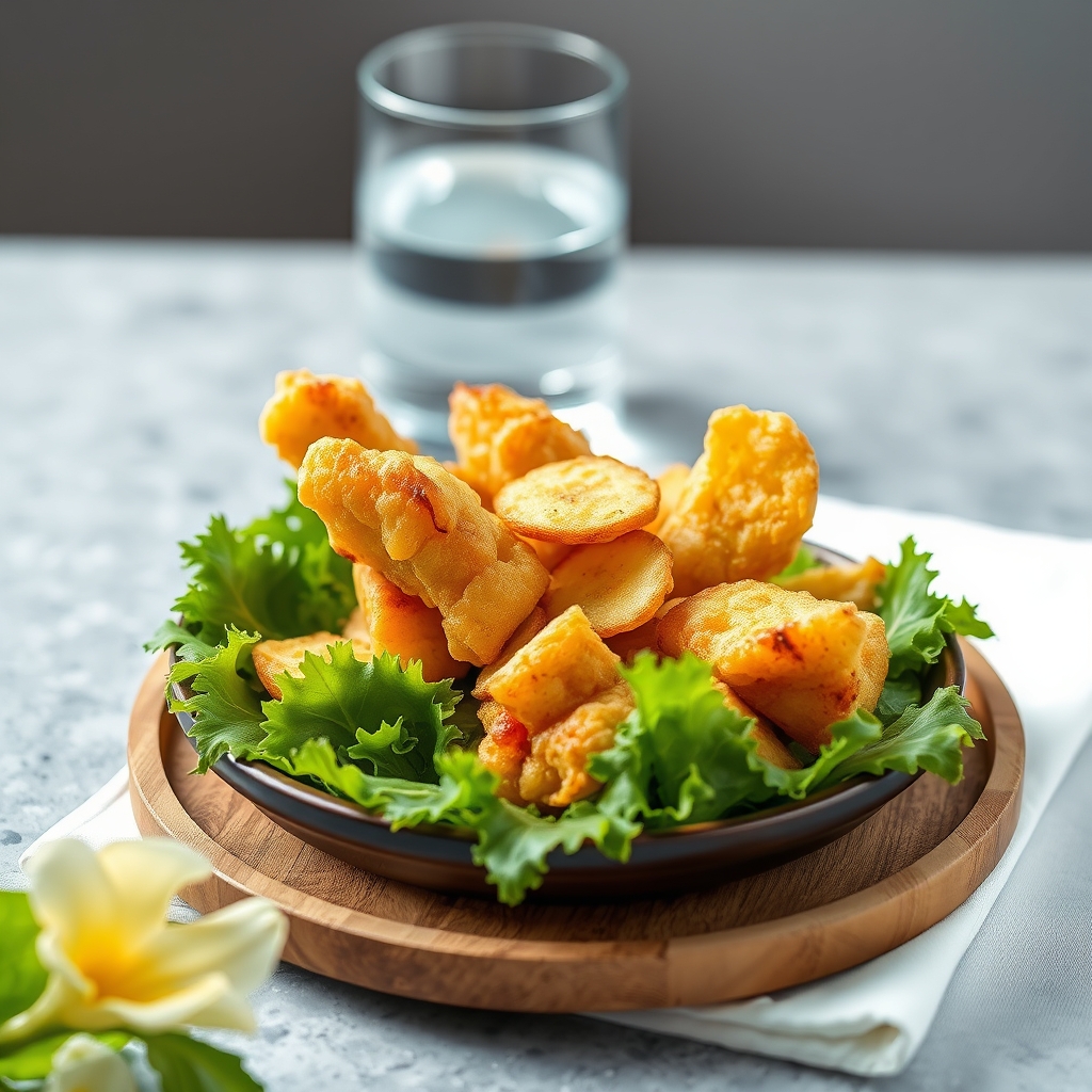 media-1-30 Okinawa Super-Food-Tempura mit Tofu-Bananen-Chips und Gobo